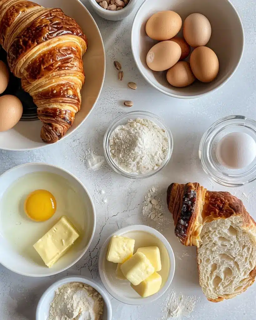 Gourmet Pistachio Croissant That’s Surprisingly Easy 3 Ingredients for pistachio croissant on table