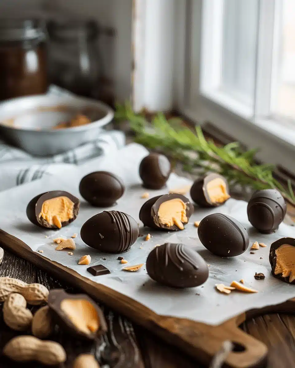 Peanut Butter Eggs: A Classic Treat Made Simple 2 Peanut butter eggs on rustic kitchen table