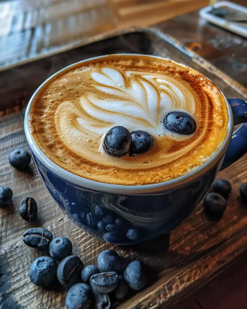 Blueberry Coffee Syrup Recipe That Transforms Basic Into Beautiful 2 Blueberry coffee syrup in glass jar with latte