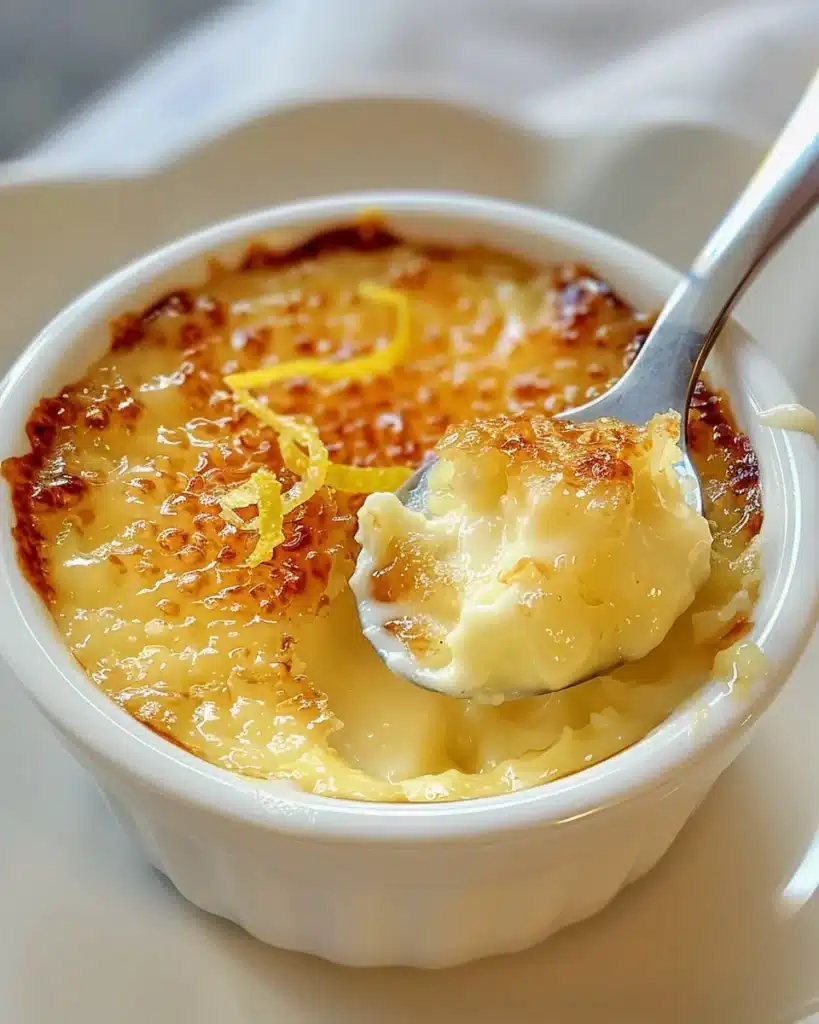 Lemon Crème Brûlée: The Ultimate Tangy Dessert with a Perfect Sugar Crack 4 lemon crème brûlée with sugar crack in ramekin