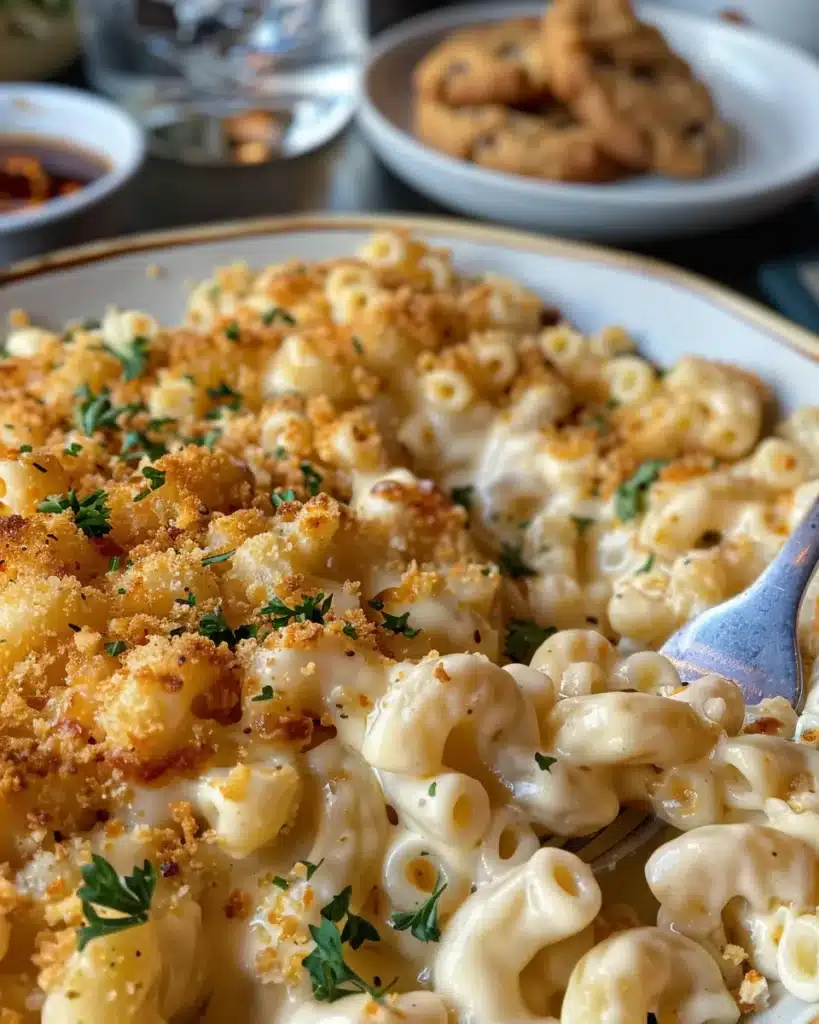 Three Cheese Macaroni and Cheese: The Ultimate Comfort Combo 1 Plated mac and cheese with side cookies