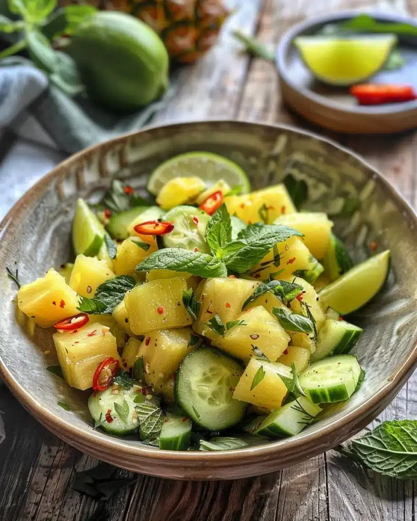 Pineapple Cucumber Salad: Amazing Summer Side You’ll Love 1 Mixing cucumber and pineapple for salad