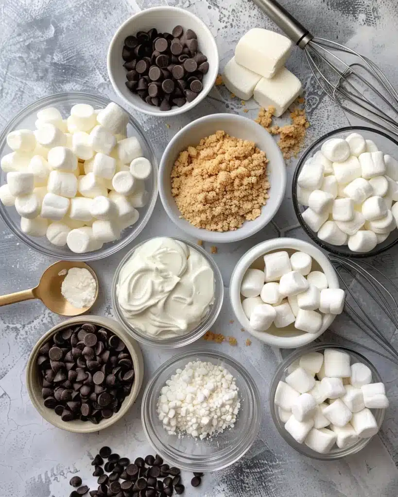 S’mores Cheesecake Heaven: The Ultimate Indulgence for Chocoholics 3 Ingredients for S’mores Cheesecake on kitchen counter