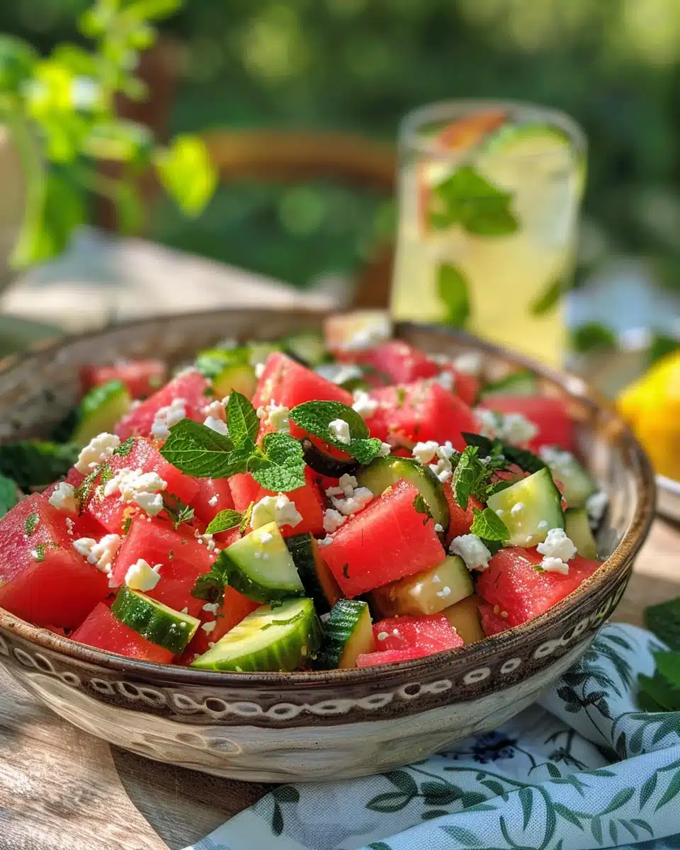 Cucumber Watermelon Salad: Irresistibly Cool And Colorful Recipe 2 cucumber watermelon salad in wooden bowl with mint and lime