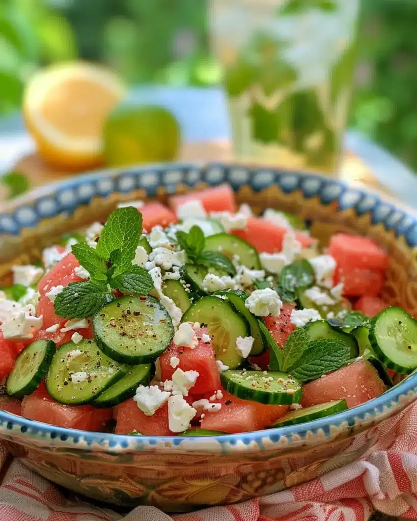 Cucumber Watermelon Salad: Irresistibly Cool And Colorful Recipe 4 served cucumber watermelon salad with mint and feta