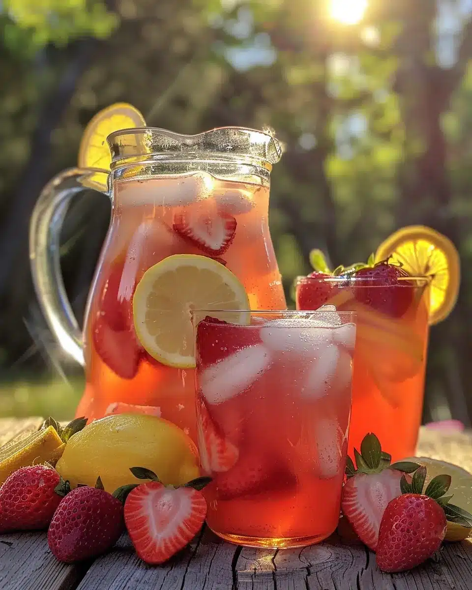 How to Make Strawberry Lemonade: Easy, Fresh & Absolutely Irresistible 2 Strawberry lemonade in pitcher with lemon slices and strawberries