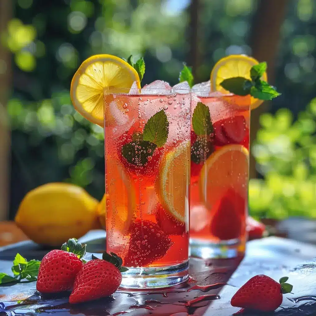 How to Make Strawberry Lemonade: Easy, Fresh & Absolutely Irresistible 4 Glasses of strawberry lemonade with lemon slices, fresh strawberries, mint leaves, and ice on a summer table