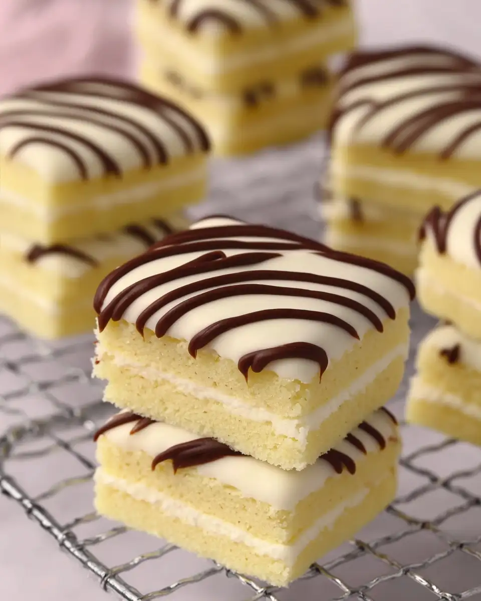 Homemade Zebra Cakes with cream filling and chocolate stripes