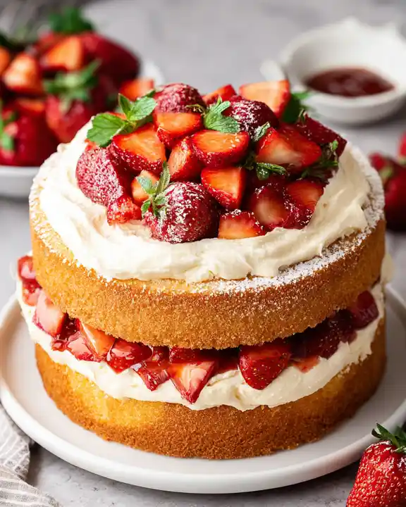 Strawberry and Sponge Cake: The Ultimate Summer Treat 1 Recipe card image of strawberry and sponge cake with fresh fruit