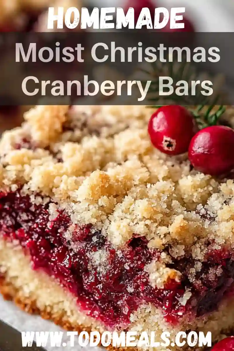 Moist Christmas Cranberry Bars 2 Slice of homemade Christmas cranberry bars with crumb topping and festive decoration