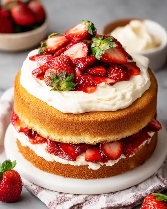 Strawberry and Sponge Cake: The Ultimate Summer Treat 2 Strawberry and sponge cake with whipped cream and fresh strawberries