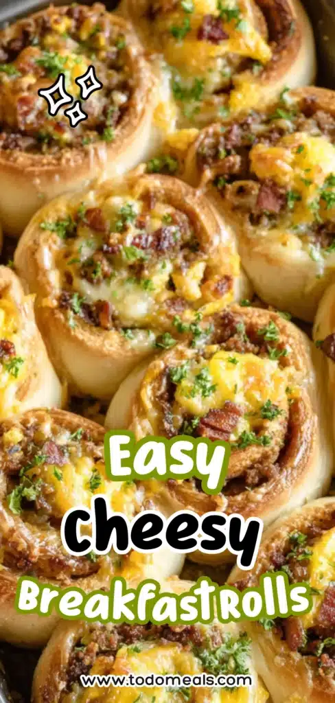 Easy Cheesy Breakfast Rolls 1 Golden breakfast rolls stuffed with melted cheese, scrambled eggs, and crispy beef bits, baked until soft and fluffy