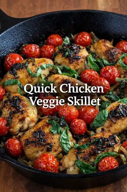 Quick Chicken Veggie Skillet 1 Quick chicken veggie skillet with broccoli and bell peppers