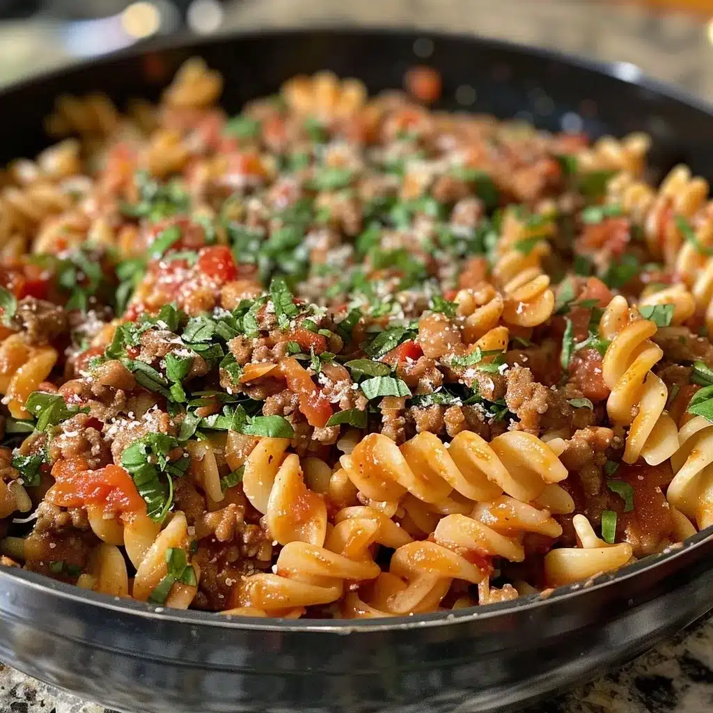 Creamy One-Pot Tuscan Ground Beef Pasta Recipe