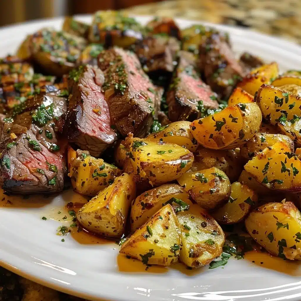 Mediterranean Golden Garlic Butter Steak Tips & Potatoes